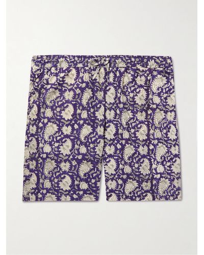 De Bonne Facture Straight-leg Printed Cotton Drawstring Shorts - Purple