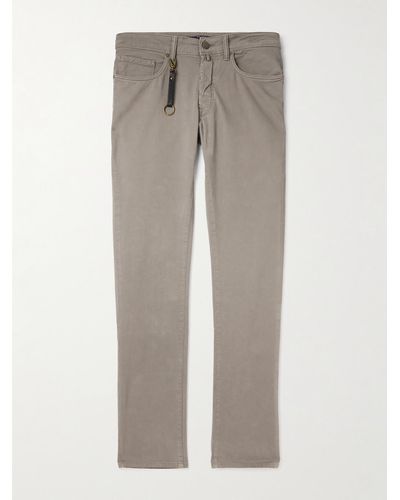 Incotex Leather-trimmed Straight-leg Jeans - Grey