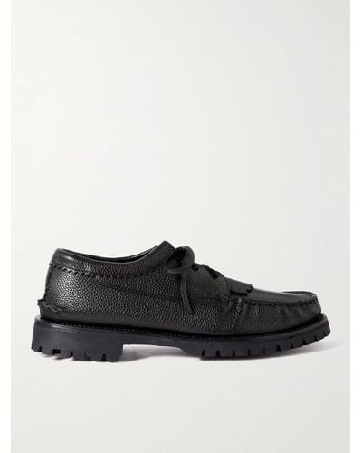Yuketen Fringed Full-grain Leather Kiltie Boat Shoes - Black