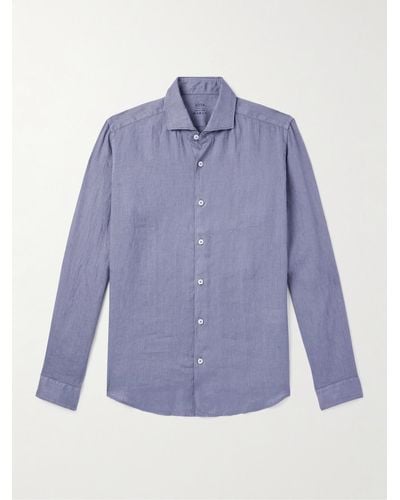 Altea Mercer Cutaway-collar Linen Shirt - Blue