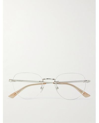 Montblanc Brille mit rundem Rahmen aus silberfarbenem Titan und Azetat - Natur