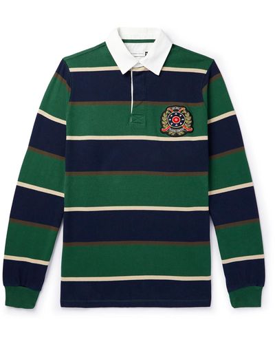 Pop Trading Co. Oversized Logo-applqiuéd Striped Cotton-jersey Polo Shirt - Green