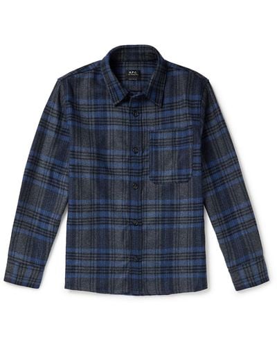A.P.C. Basile Wool-blend Flannel Overshirt - Blue