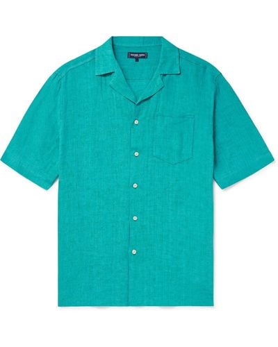 Frescobol Carioca Angelo Camp-collar Linen Shirt - Blue