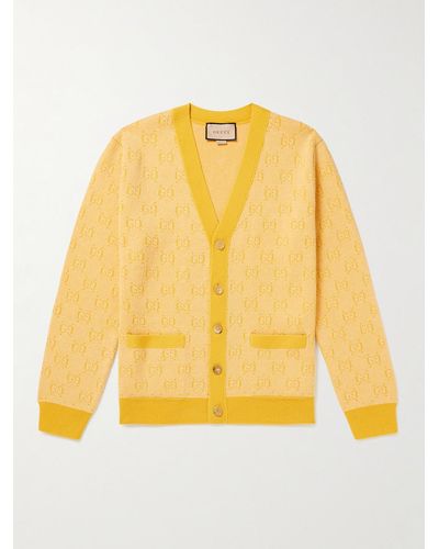 Gucci Monogrammed Wool-jacquard Cardigan - Yellow
