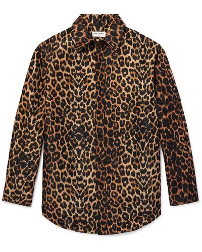 Saint Laurent Leopard-print Silk-satin Jacket - Brown