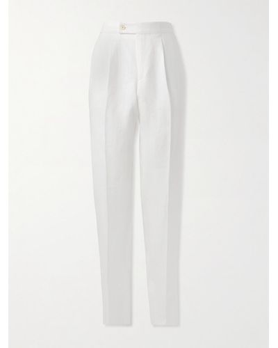 Caruso Straight-leg Pleated Linen Trousers - White