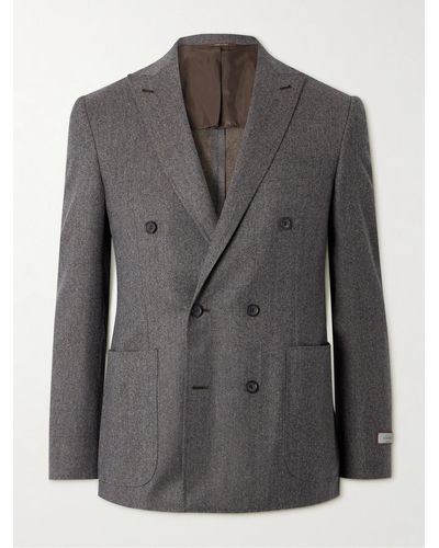 Canali Kei Slim-fit Double-breasted Wool-flannel Suit Jacket - Grey