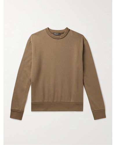 Loro Piana Leather-trimmed Cotton-blend Jersey Sweatshirt - Natural