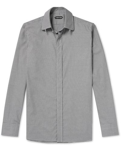 Tom Ford Slim-fit Gingham Cotton-poplin Shirt - Gray