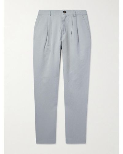MR P. Steve Straight-leg Pleated Organic Cotton And Linen-blend Twill Trousers - Grey