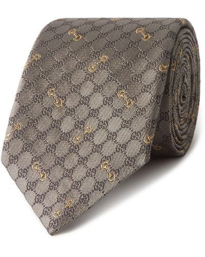 Gucci 7cm Logo-embroidered Silk-jacquard Tie - Gray