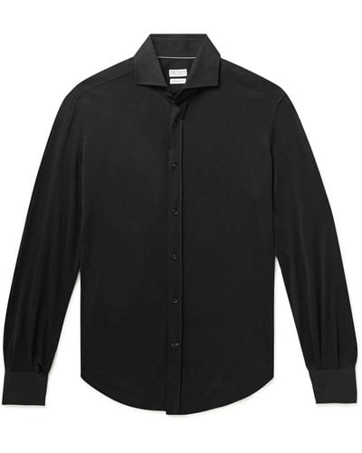 Brunello Cucinelli Cutaway-collar Silk And Cotton-blend Shirt - Black
