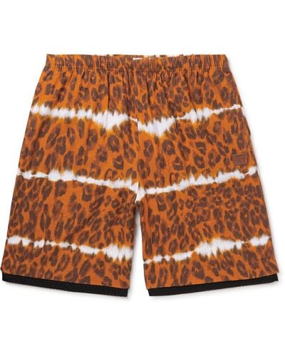 Acne Studios Rong Straight-leg Mesh-trimmed Leopard-print Herringbone Cotton-blend Shorts - Brown