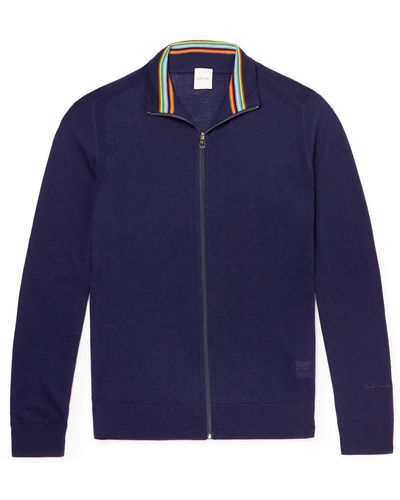 Paul Smith Slim-fit Merino Wool Zip-up Cardigan - Blue
