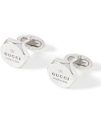 Gucci Trademark Logo-engraved Sterling Silver Cufflinks - White