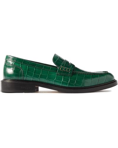 VINNY'S Townee Croc-effect Leather Penny Loafers - Green