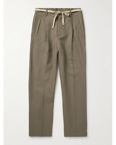 Zegna Slim-fit Belted Pleated Slubbed Oasi Lino Trousers - Natural