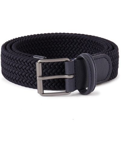 Anderson's 3cm Leather-trimmed Woven Elastic Belt - Blue