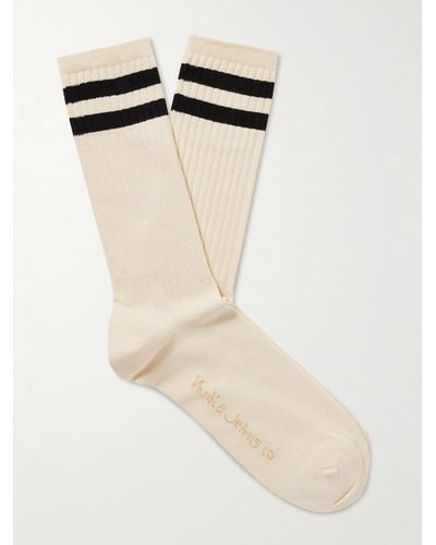 Nudie Jeans Amundsson Striped Organic Cotton-blend Socks - Black
