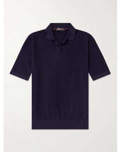 Loro Piana Cotton And Silk-blend Piqué Polo Shirt - Blue