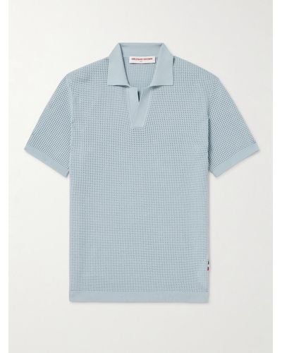 Orlebar Brown Roddy Slim-fit Camp-collar Pointelle-knit Polo Shirt - Blue