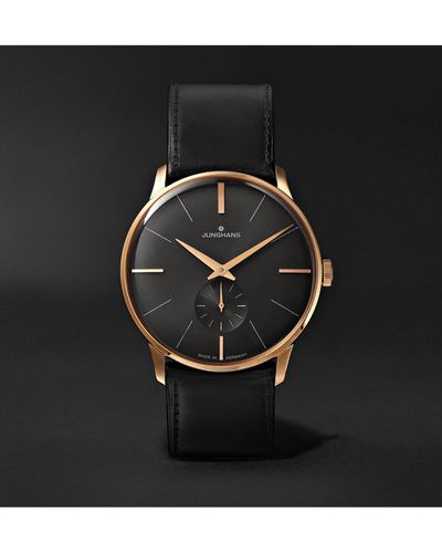 Junghans Meister Handaufzug Hand-wound 37.7mm Stainless Steel And Leather Watch - Black