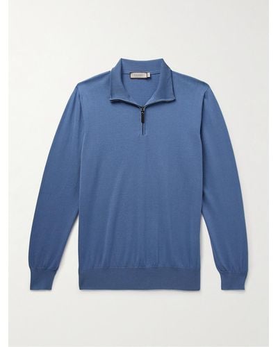 Canali Cotton Half-zip Sweater - Blue