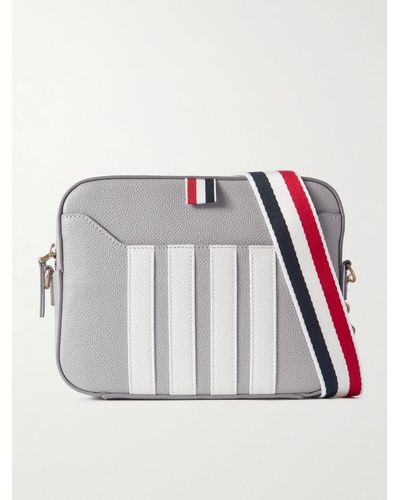 Thom Browne Small Striped Pebble-grain Leather Messenger Bag - Grey
