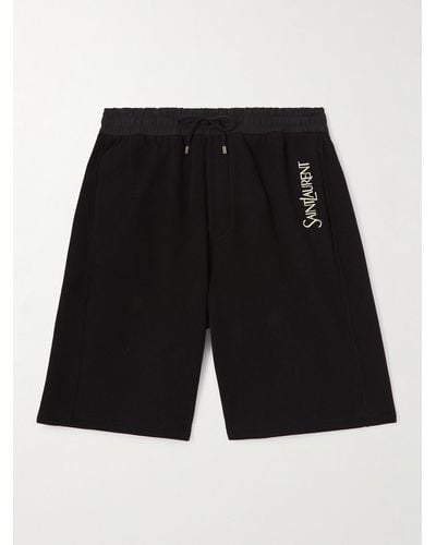 Saint Laurent Straight-leg Logo-embroidered Cotton-jersey Drawstring Shorts - Black