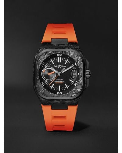 Bell & Ross Br-x5 Carbon Orange Limited Edition Automatic Chronometer 41mm Dlc-coated Titanium And Rubber Watch - Black