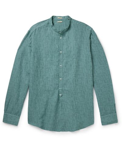 Massimo Alba Kos Grandad-collar Linen And Cotton-blend Half-placket Shirt - Green
