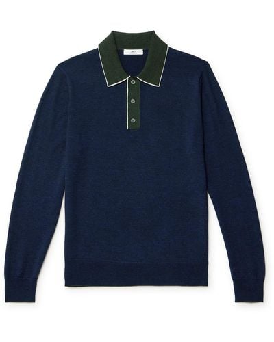 MR P. Colour-block Merino Wool Polo Shirt - Blue