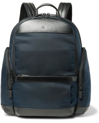 Montblanc Nightflight Leather-trimmed Canvas Backpack - Blue