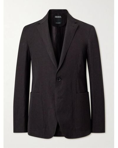 Zegna Slim-fit Wool And Linen-blend Suit Jacket - Black