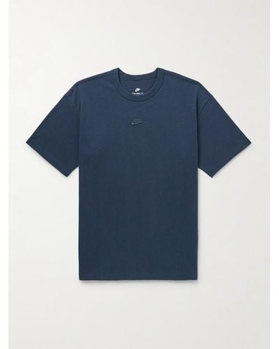 Nike Sportswear Premium Essentials Logo-embroidered Cotton-jersey T-shirt - Blue
