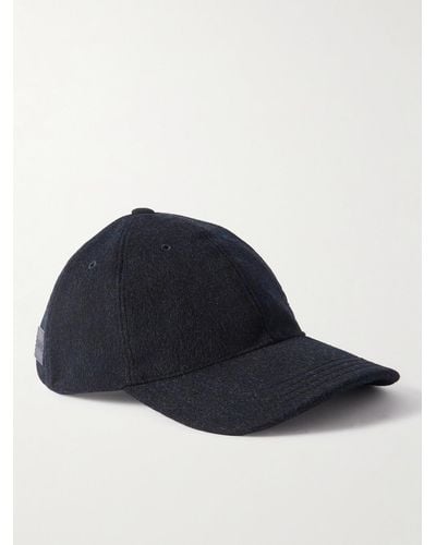 Loewe Logo-embroidered Leather-trimmed Brushed Wool Cap - Blue