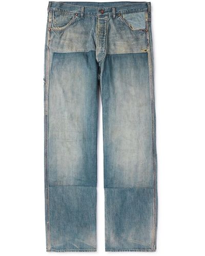 SAINT Mxxxxxx Straight-leg Distressed Embroidered Jeans - Blue