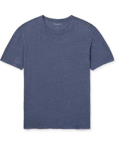 Officine Generale Garment-dyed Linen-blend T-shirt - Blue