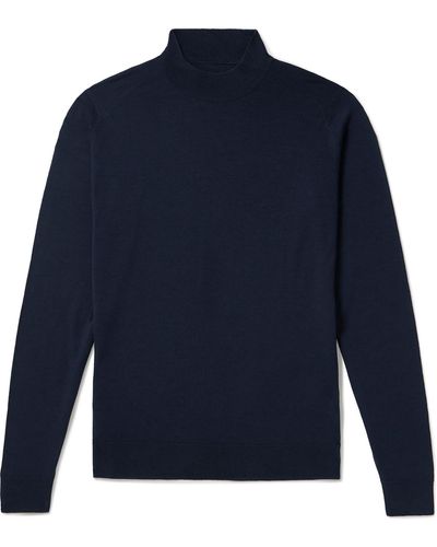 John Smedley Harcourt Slim-fit Mock-neck Merino Wool Sweater - Blue