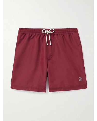 Brunello Cucinelli Shorts da mare medi a gamba dritta con logo ricamato - Rosso