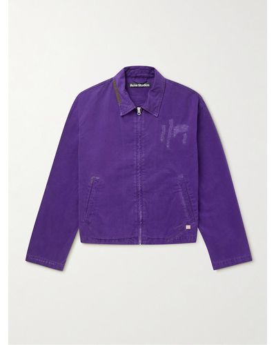 Acne Studios Appliquéd Distressed Organic Cotton-twill Jacket - Purple