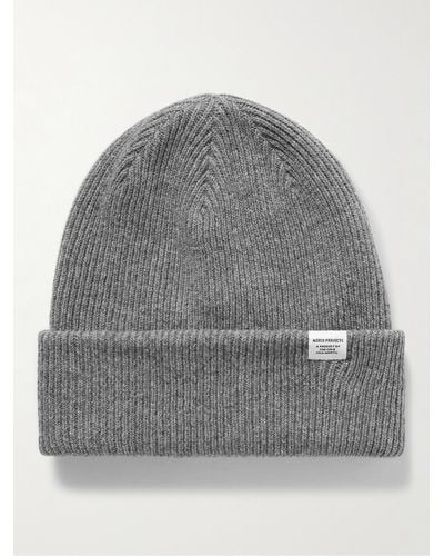 Norse Projects Gerippte Beanie aus Wolle - Grau