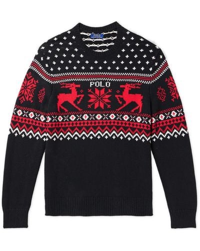Polo Ralph Lauren Fair Isle In Cotton And Cashmere-blend Sweater - Blue