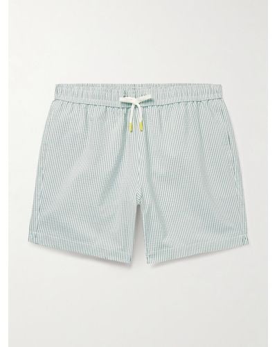 Hartford Straight-leg Mid-length Striped Recycled-seersucker Swim Shorts - Blue