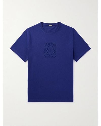Loewe T-Shirt aus Baumwoll-Jersey mit Logostickerei - Blau