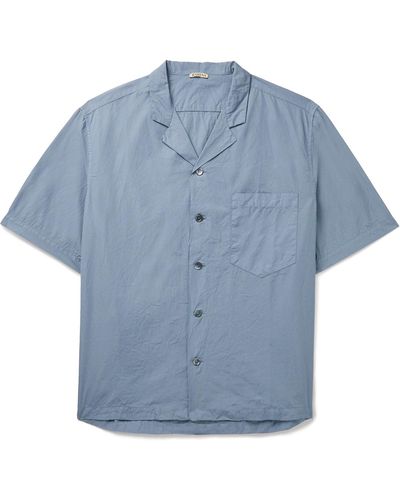 Barena Bagolo Camp-collar Crinkled Cotton-poplin Shirt - Blue