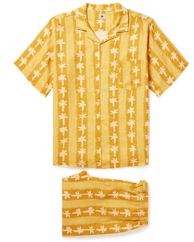 Desmond & Dempsey Printed Cotton-voile Pajama Set - Yellow