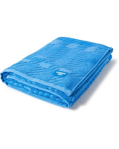 Burberry Logo-appliquéd Organic Cotton-terry Jacquard Beach Towel - Blue