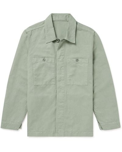 MR P. Garment-dyed Cotton And Linen-blend Twill Overshirt - Green